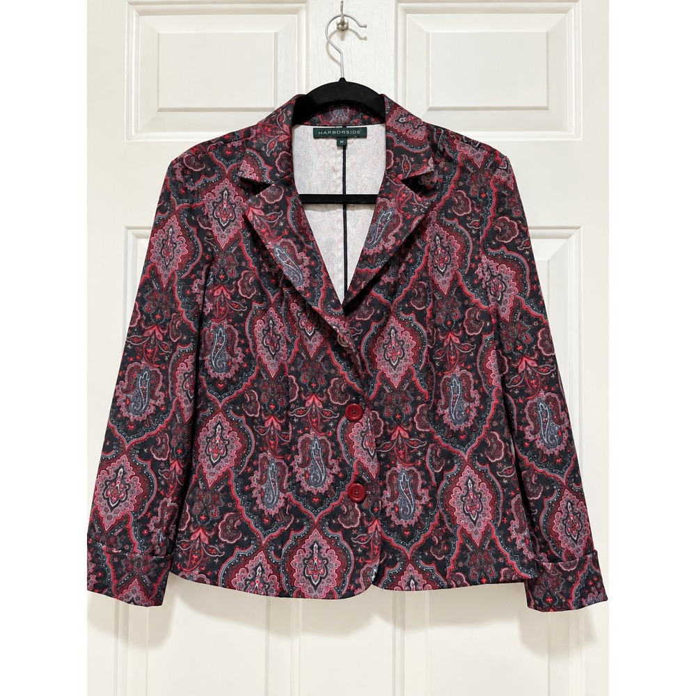 Harvé Benard Petite Paisley Blazer Red Black Women's Size PM Career Jacket